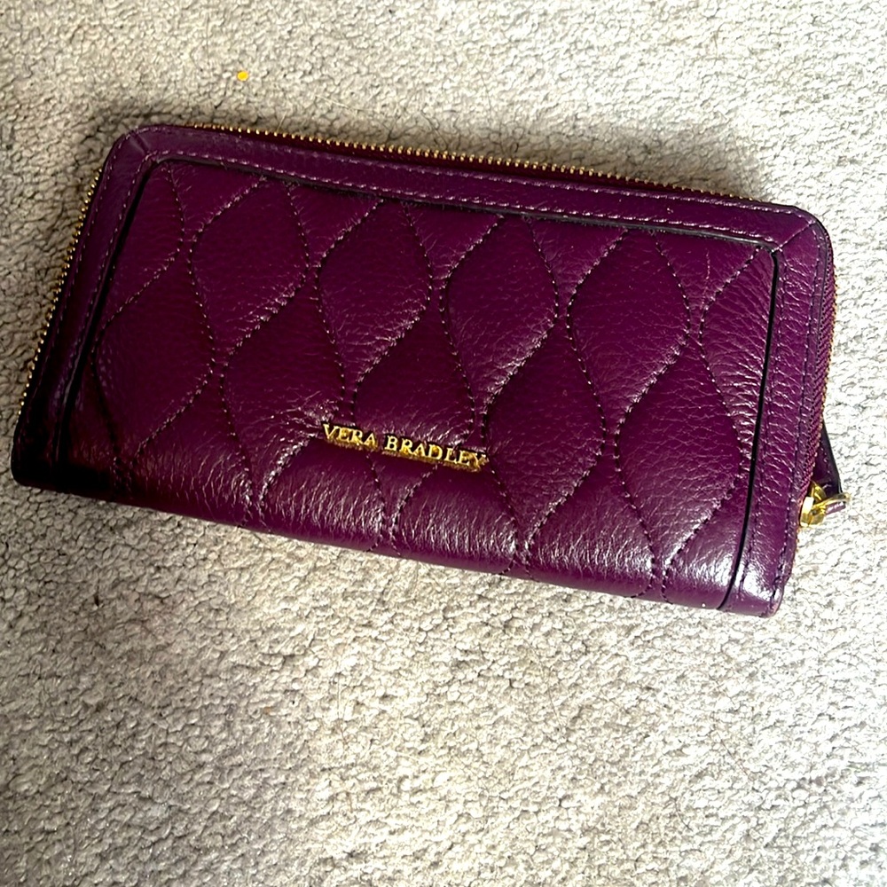Vera Bradley Deep Purple Quilted Leather Zippered Wallet